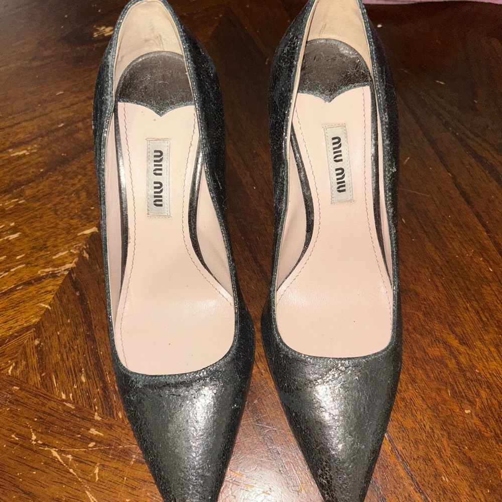 Miu Miu Chrome Leather Heels